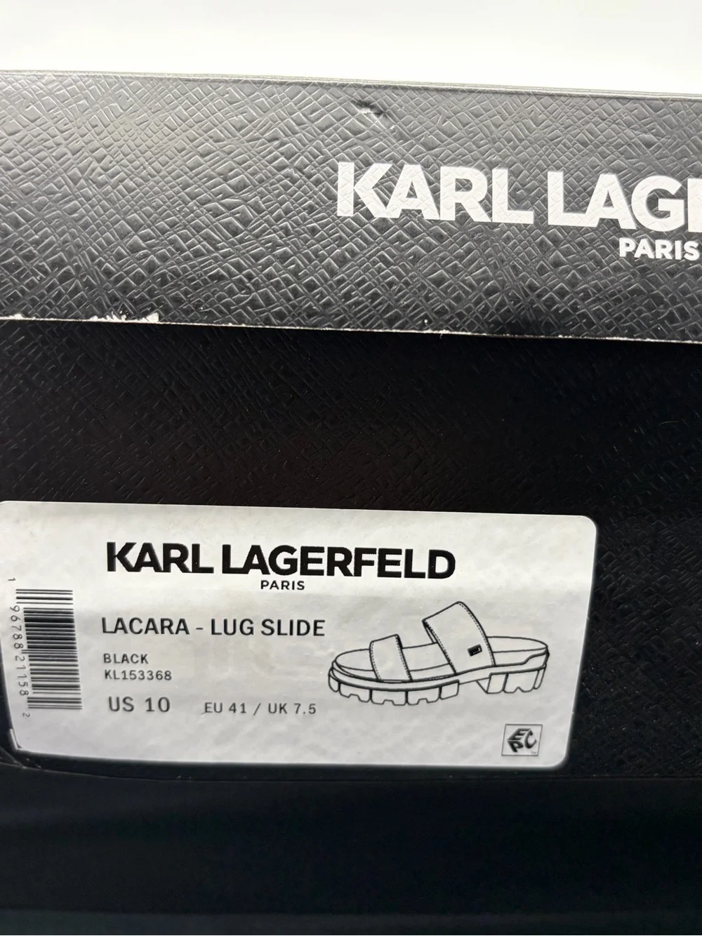 Karl Lagerfeld Black Double-Strap Lug Sole Slide Sandals